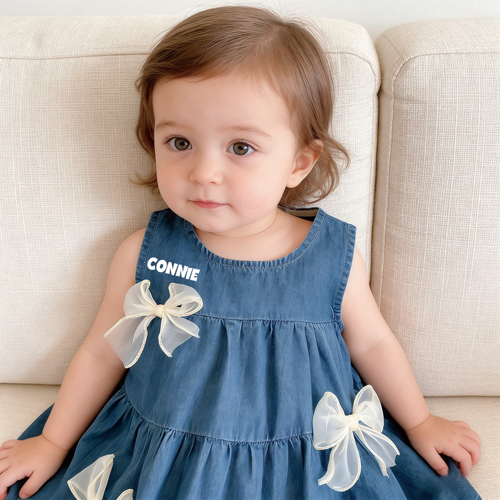 Personalized Girl Summer Bow Sleeveless Denim Dress| Dress71
