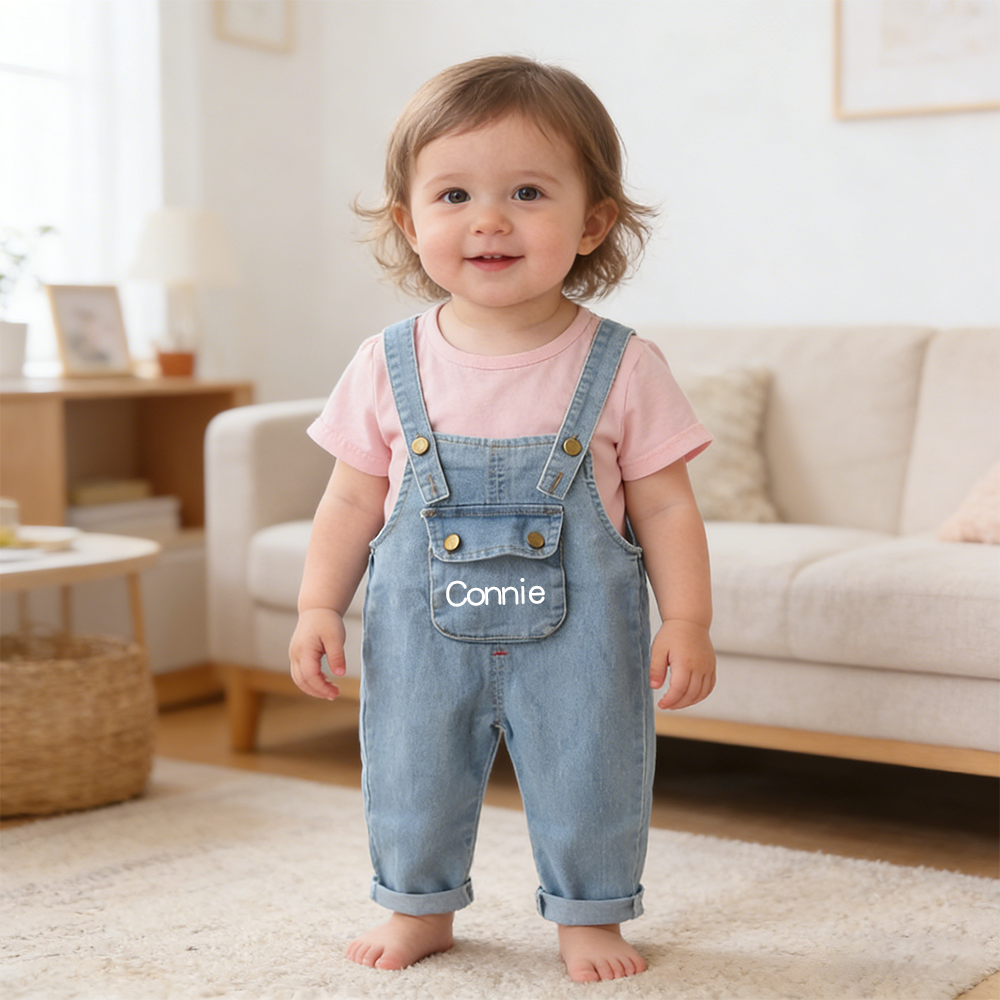 Personalized Kids Wing Patch Denim Overalls Set| Pants45