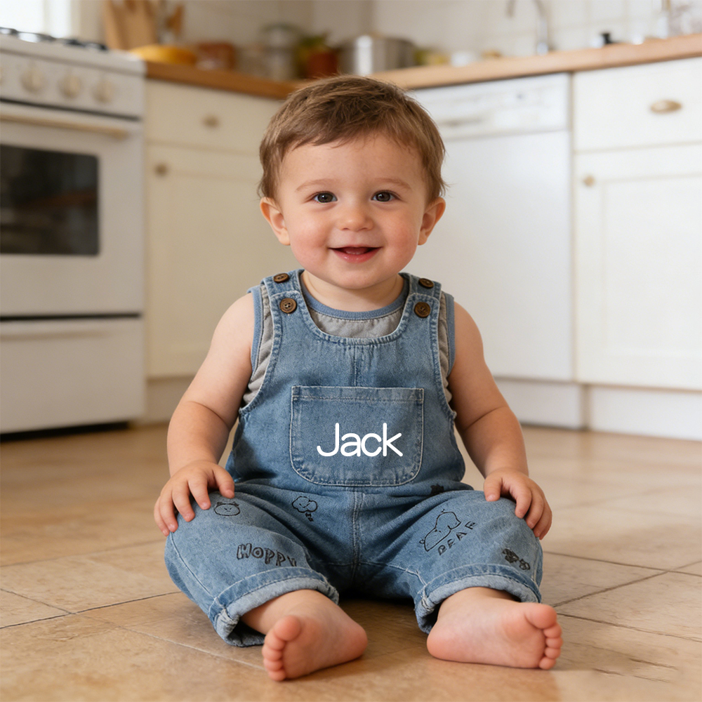 Personalized Kids Bear Denim Overalls| Pants48
