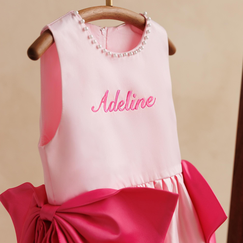Personalized Girl Embroidered Pink Party Dress| Dress77
