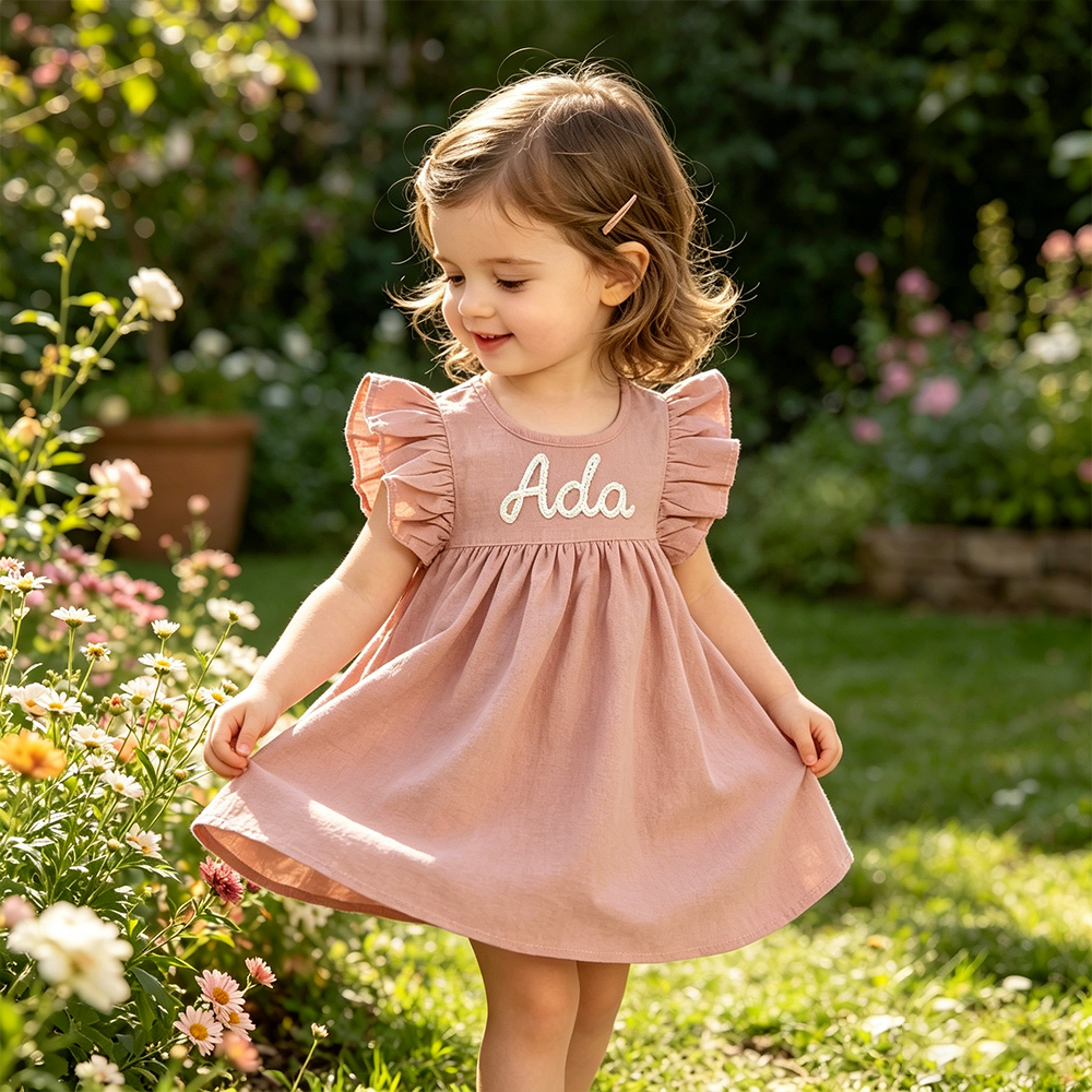 Personalized Girls Hand-Embroidered Name Ruffle Bubble Dress| Dress86