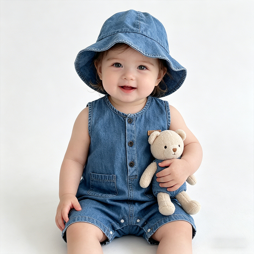 Personalized Baby Denim Jumpsuit & Sun Hat Set| Pants56