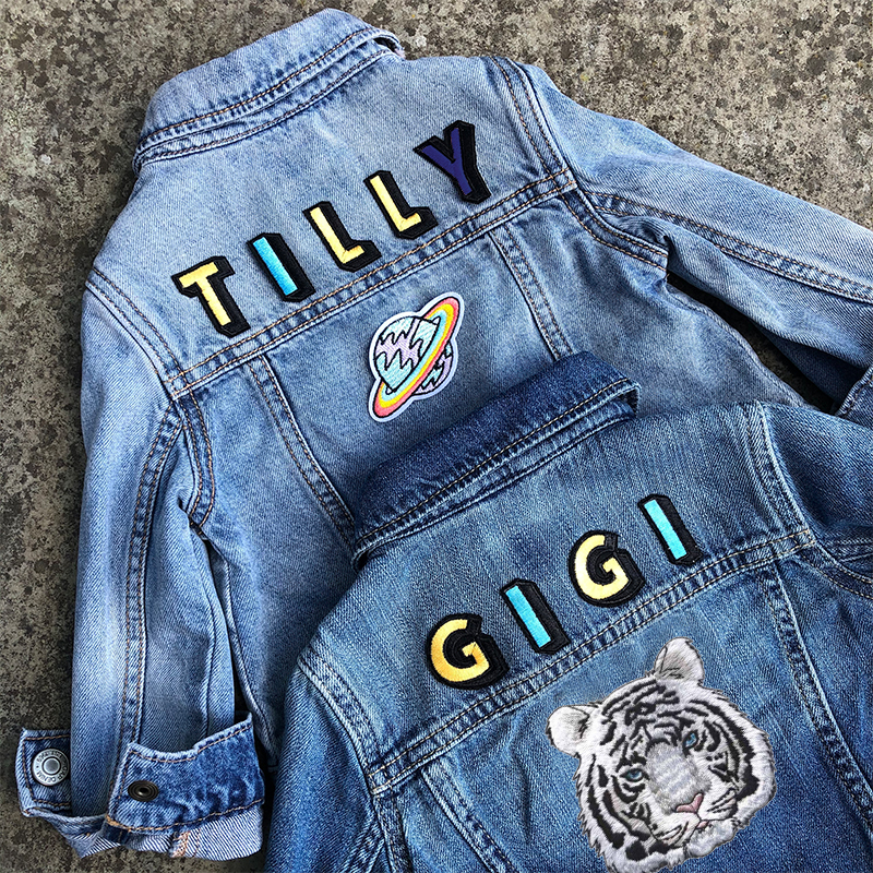 Personalized Kids Hand Patch Name Rainbow Denim Jacket| Cloth262