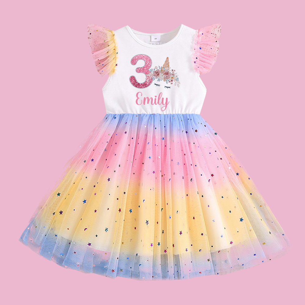 Personalized Girl Birthday Rainbow Mesh Cake Dress| Dress35