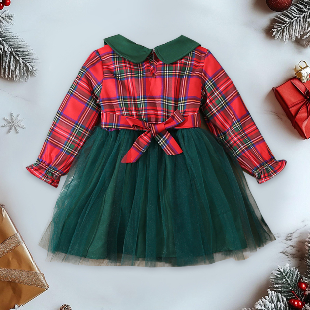Personalized Girl Christmas Mesh Bowknot Dress|YESMC15