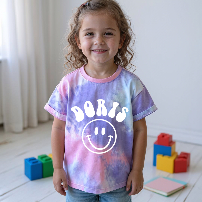 Personalized Kid Smiley Face Tie Dye Short Sleeve Tee| Cloth28401