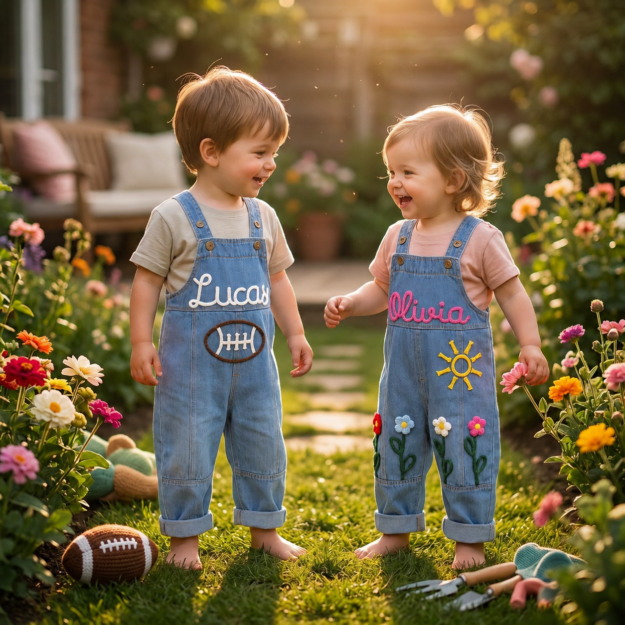 Personalized Kids Embroidered Oversized Denim Overalls| Pants60