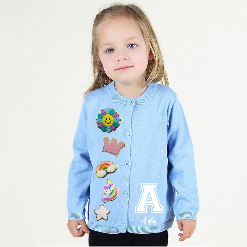 Personalized Hand Patch Color Kids Button Cardigan | inSweater07