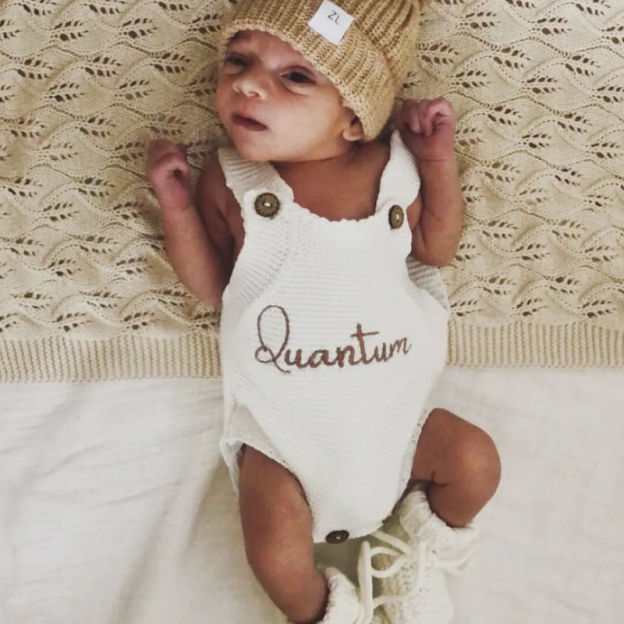 Personalized Baby Hand Embroidered Knit Romper| BBCloth64