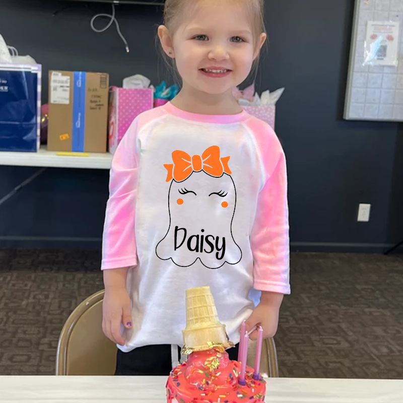 Personalized Halloween Girls Ghost Long Sleeves Shirt| Cloth12408