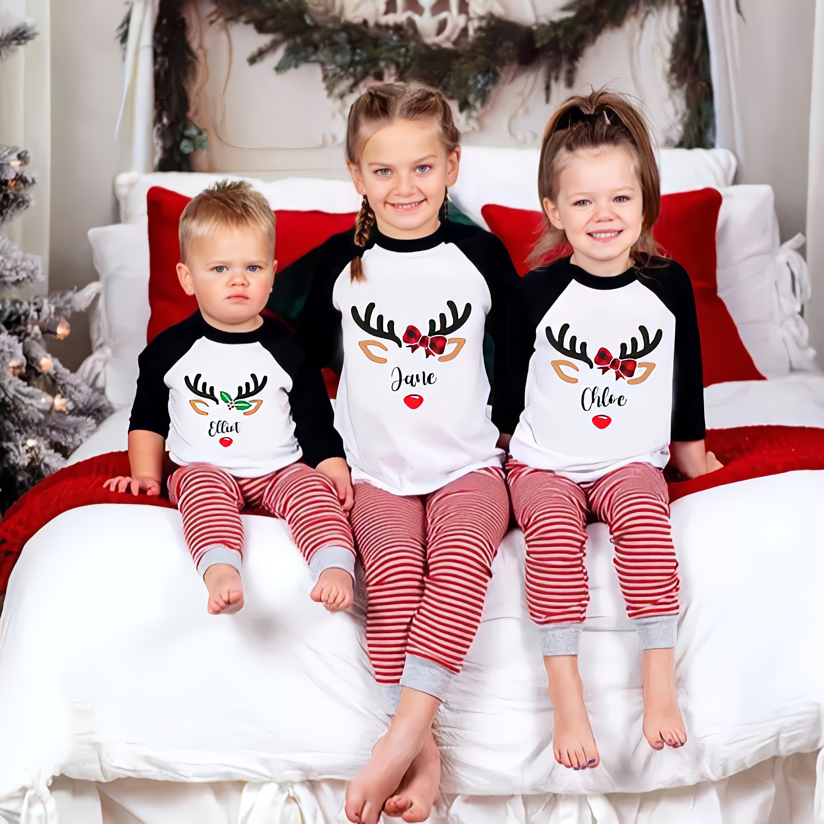 Personalized Kids Reindeer Monogrammed Christmas Shirt| Cloth 12411