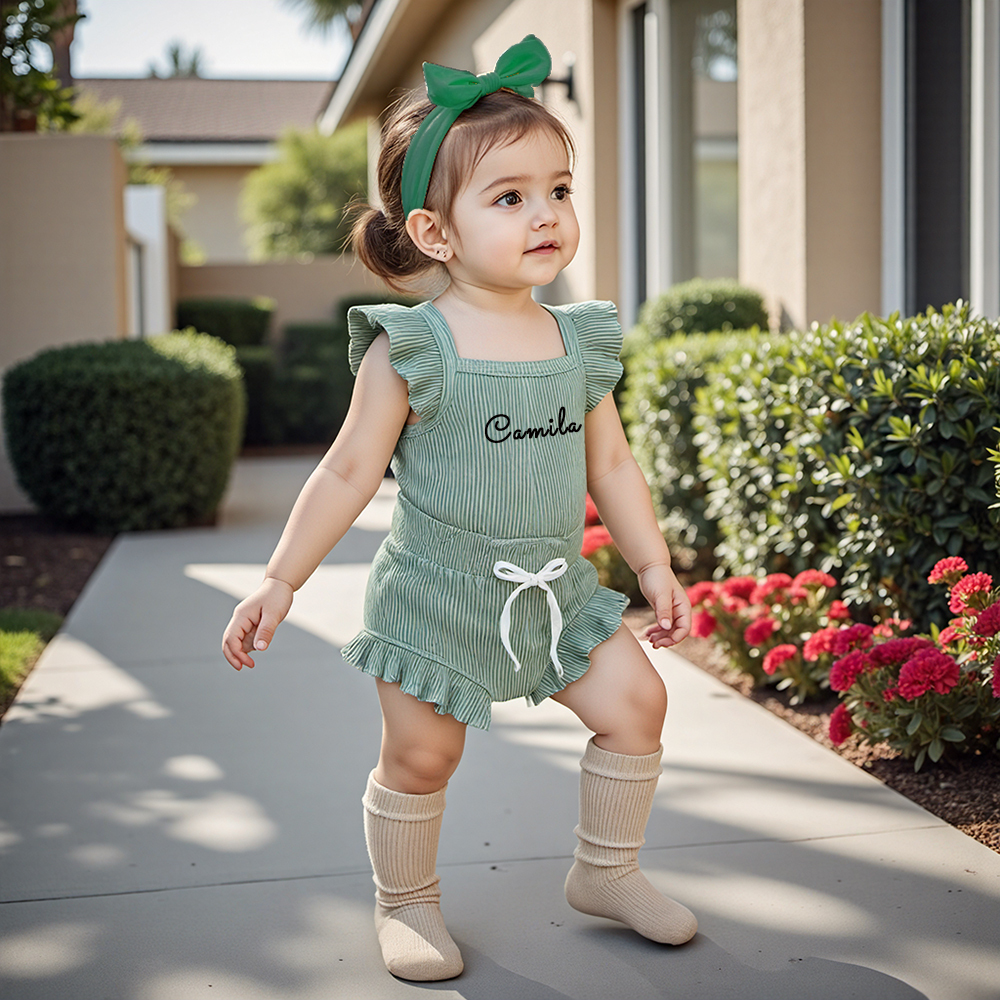 Personalized  3PCS Baby Girl Causal Ribbed Bodysuit Set| BBCloth91