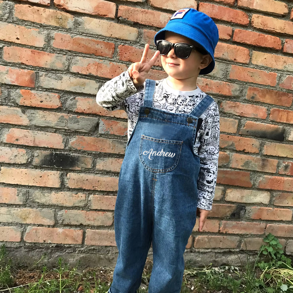 Personalized Kids Embroidered Denim Overalls| Pants21