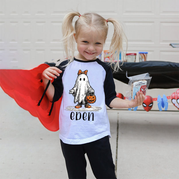 Personalized Kids Halloween Ghost Pumpkin Long Sleeves Shirt| Cloth12448