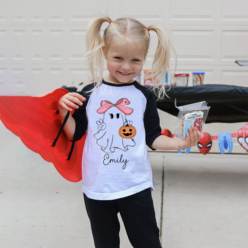 Personalized Kids Halloween Ghost Long Sleeves Shirt| Cloth12449