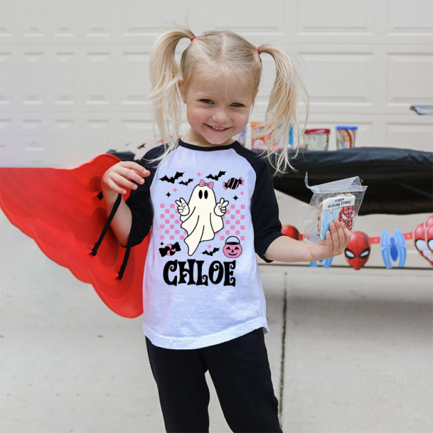 Personalized Kids Halloween Retro Ghost Long Sleeves Shirt| Cloth12452