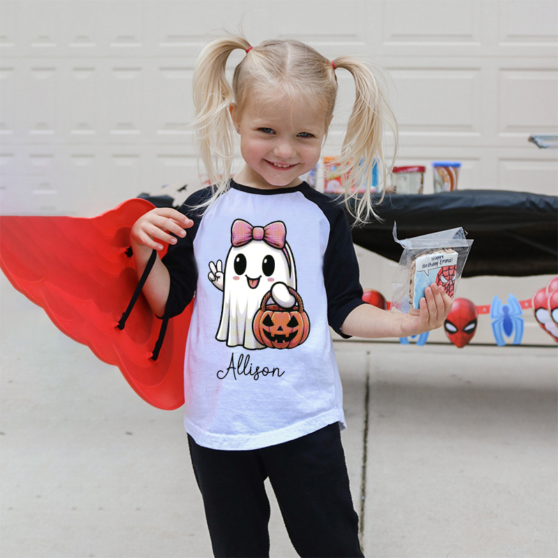 Personalized Kids Halloween Ghost Pumpkin Long Sleeves Shirt| Cloth12453