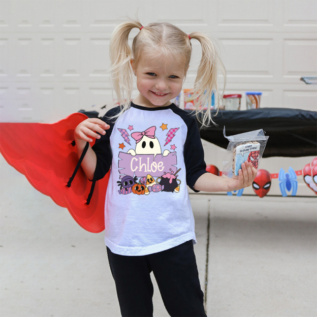 Personalized Kids Halloween Ghost Long Sleeves Shirt| Cloth12454