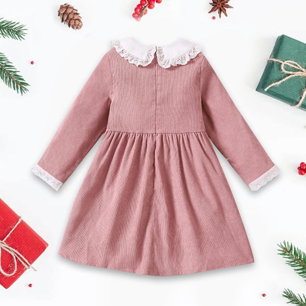 Personalized Christmas Girl Elegant White Doll Collar Dress|YESMC09