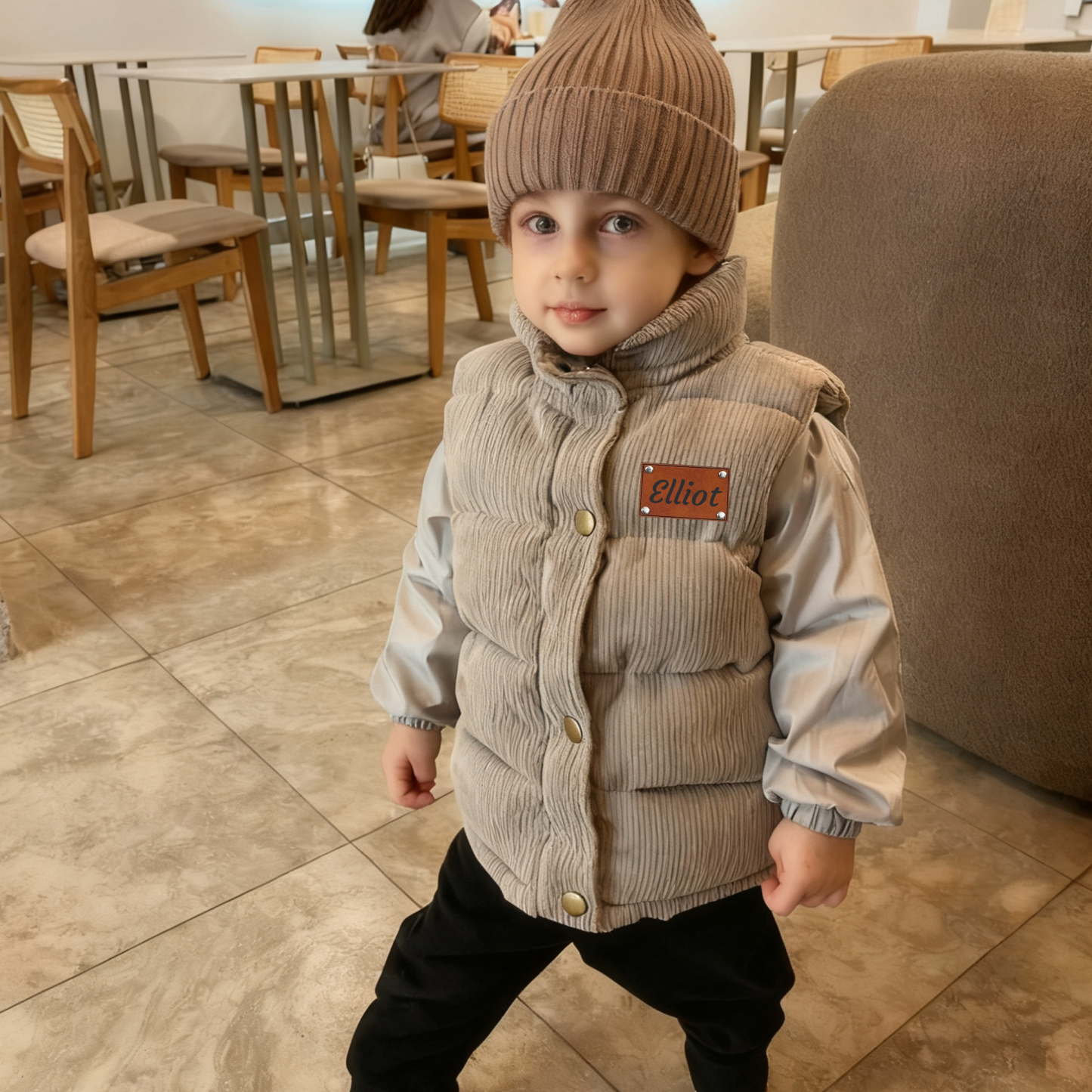 Personalized Kid Leather Patch Corduroy Vest| Cloth253