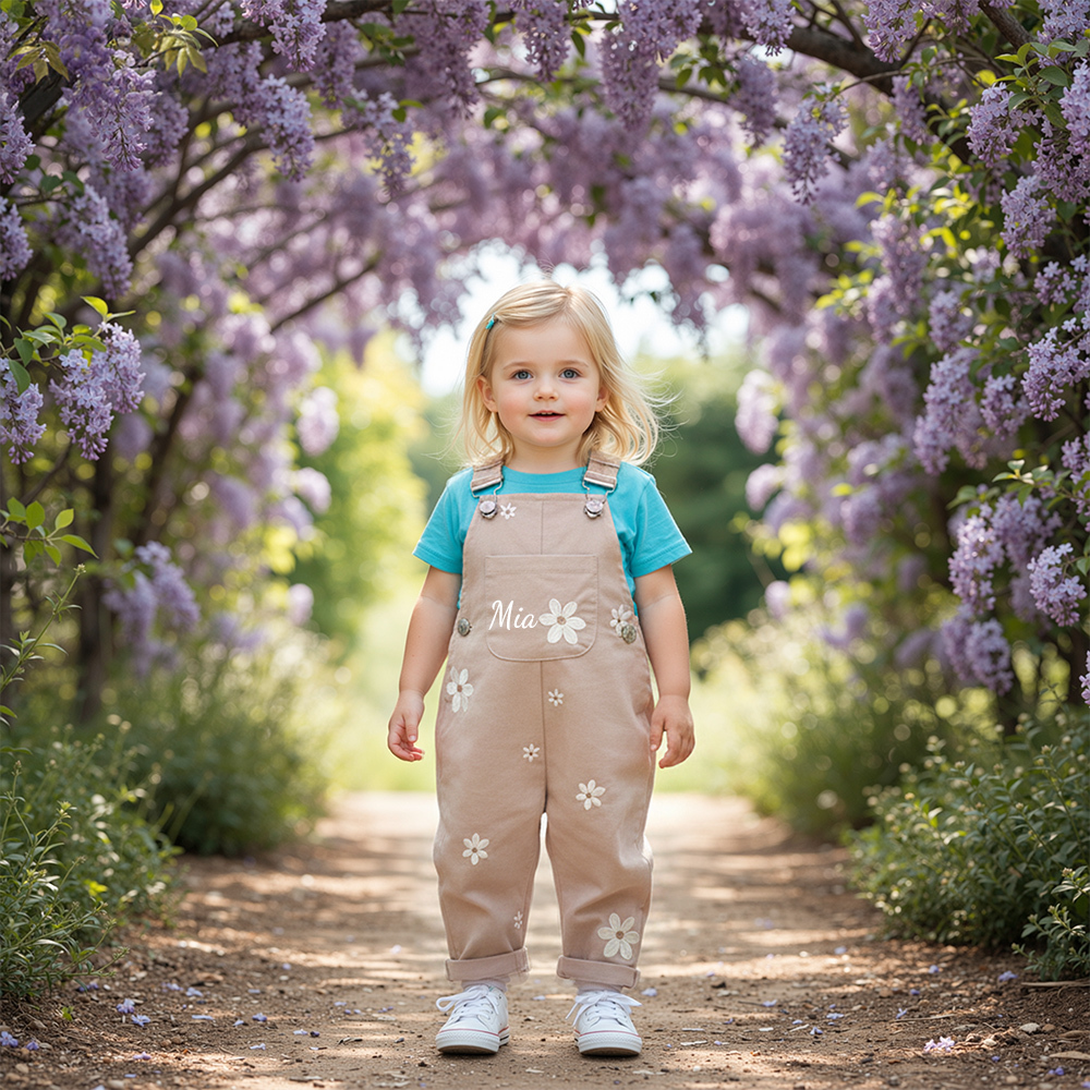 Personalized Baby Girl Embroidered Flower Overalls| Pants27