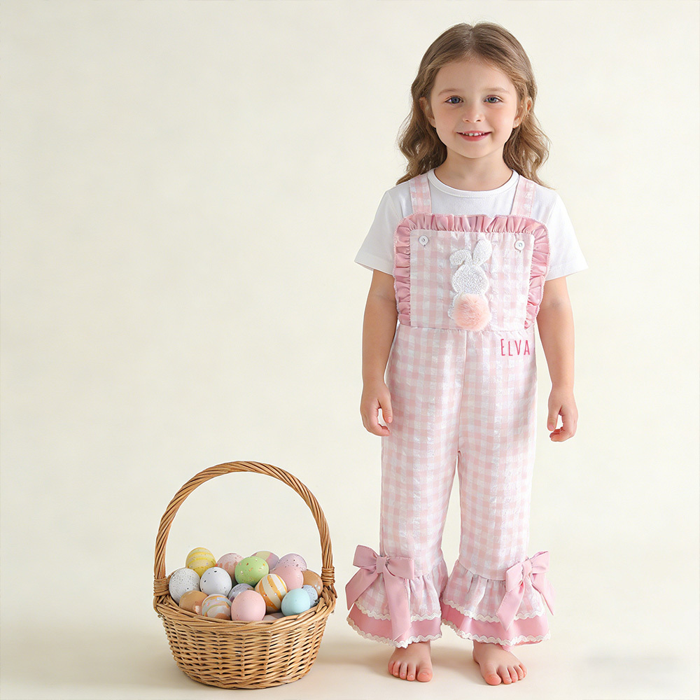 Personalized Girl Monogram Easter Bunny Overalls| Pants38