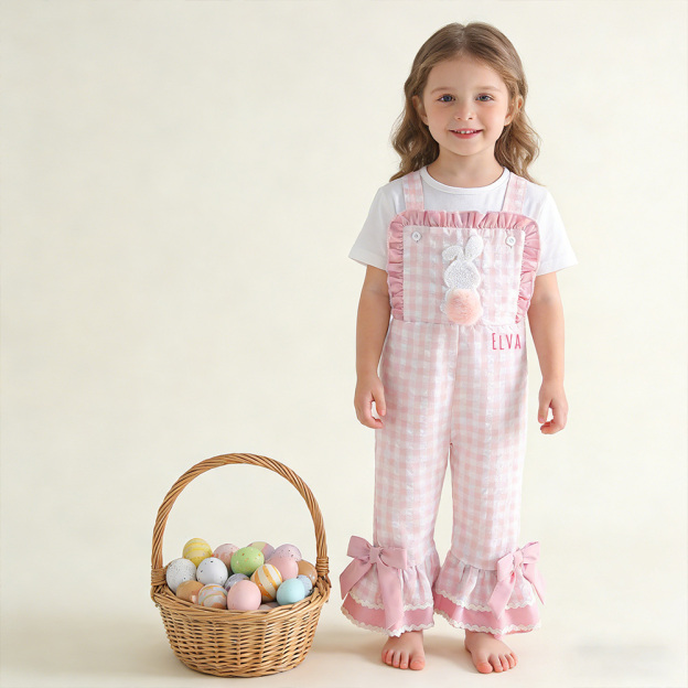Personalized Girl Monogram Easter Bunny Overalls| Pants38