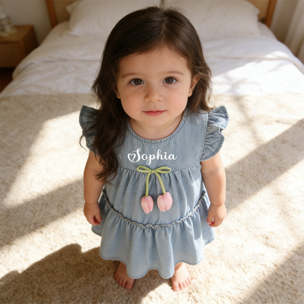 Personalized Baby Girl Summer Denim Dress| Dress75