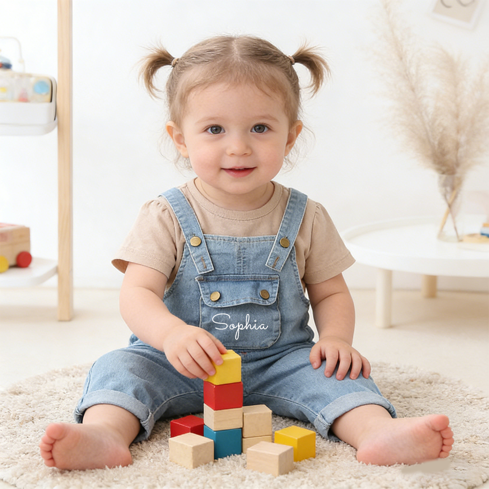 Personalized Kids Wing Patch Denim Overalls Set| Pants45