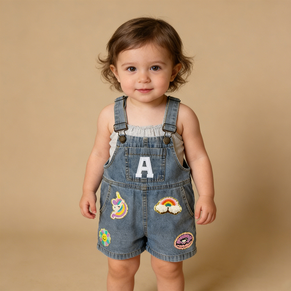 Personalized Kids Patch Denim Overalls| Pants23