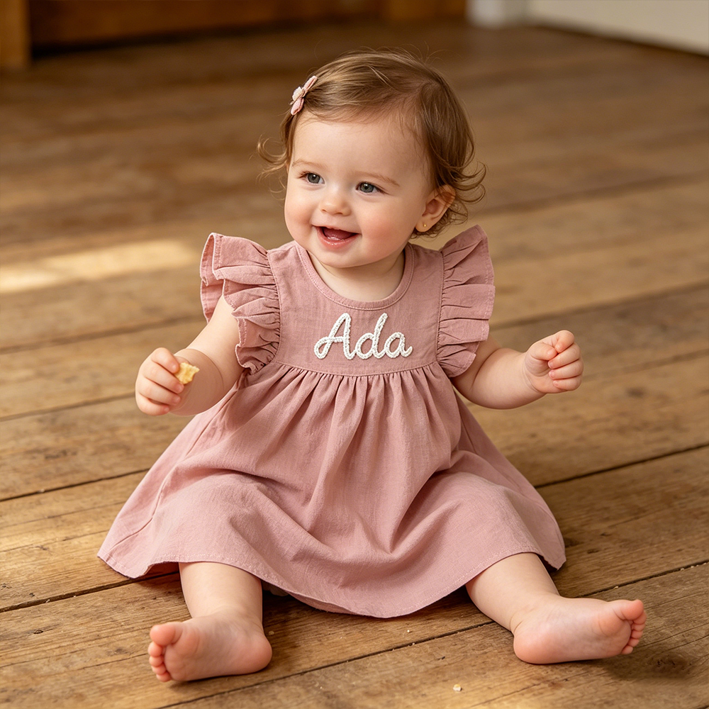 Personalized Girls Hand-Embroidered Name Ruffle Bubble Dress| Dress86