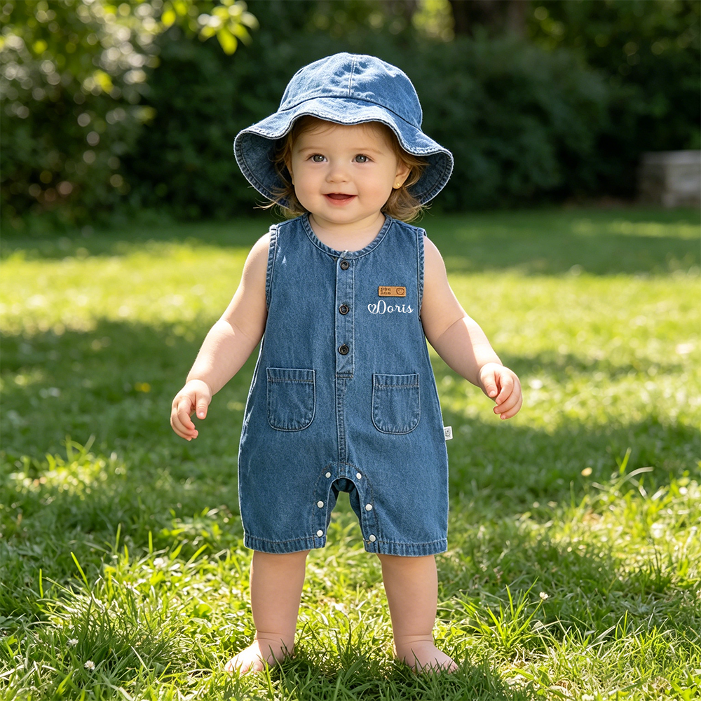 Personalized Baby Denim Jumpsuit & Sun Hat Set| Pants56