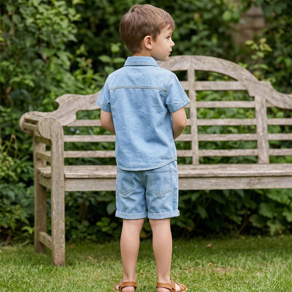 Personalized Boy Toddler Denim Shirt and Shorts Set| Cloth279