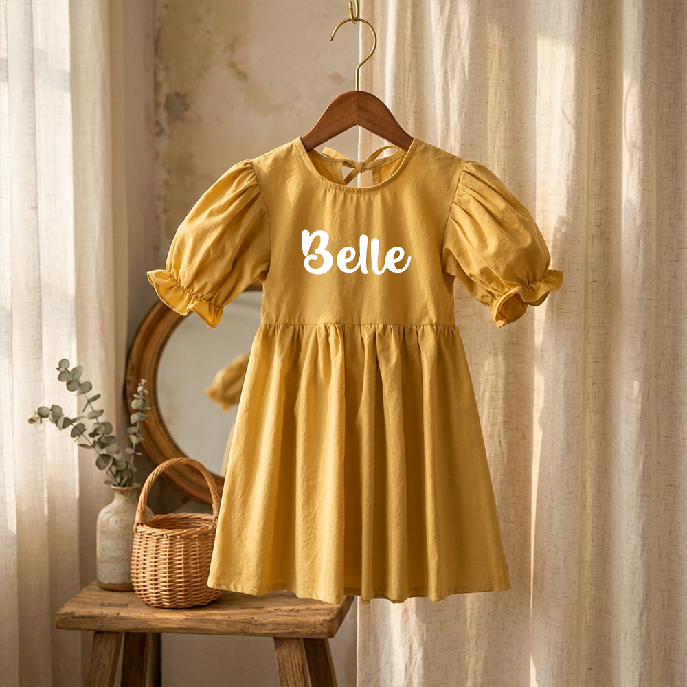 Personalized Girl Puff Sleeve Summer Dress| Dress108