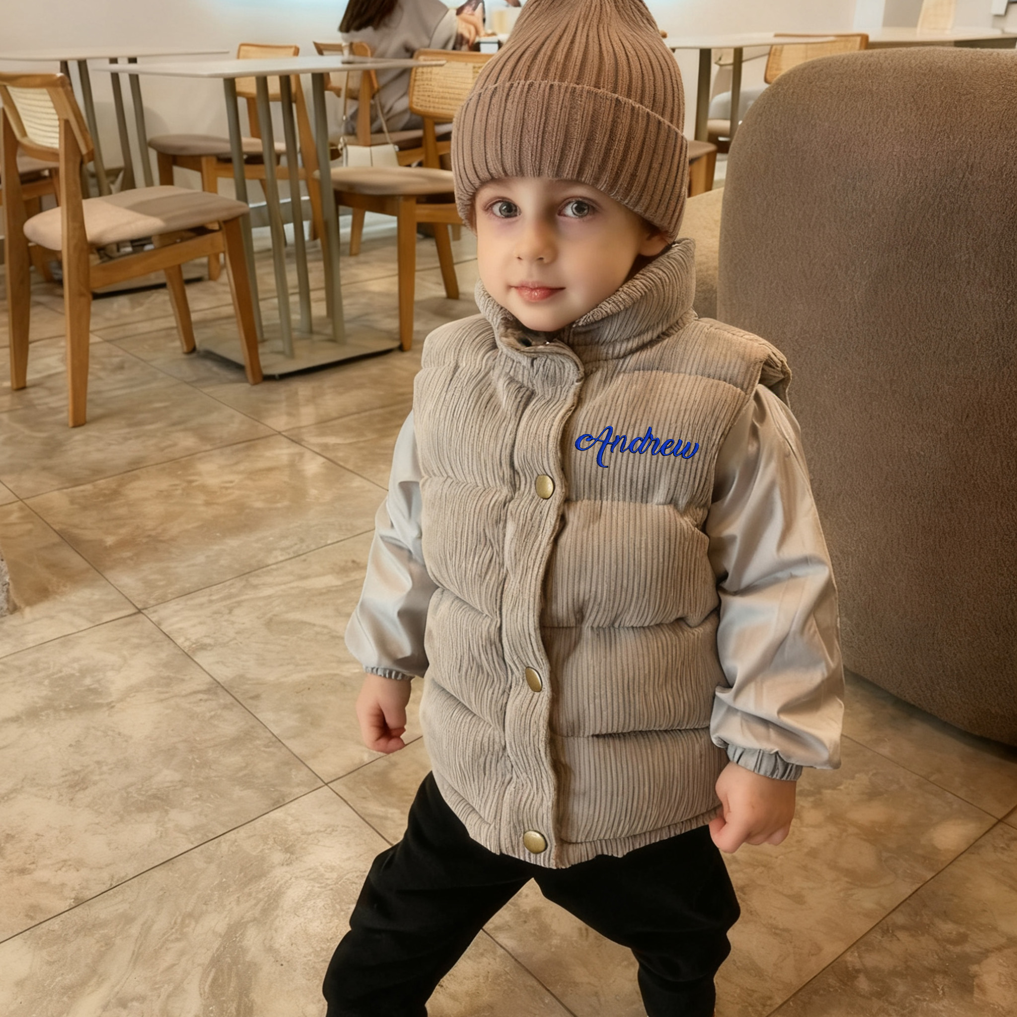 Personalized Kid Embroidered Corduroy Vest| Cloth252