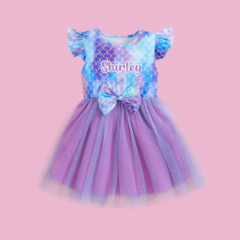 Personalized Girl Mermaid Birthday Mesh Dress| Dress56
