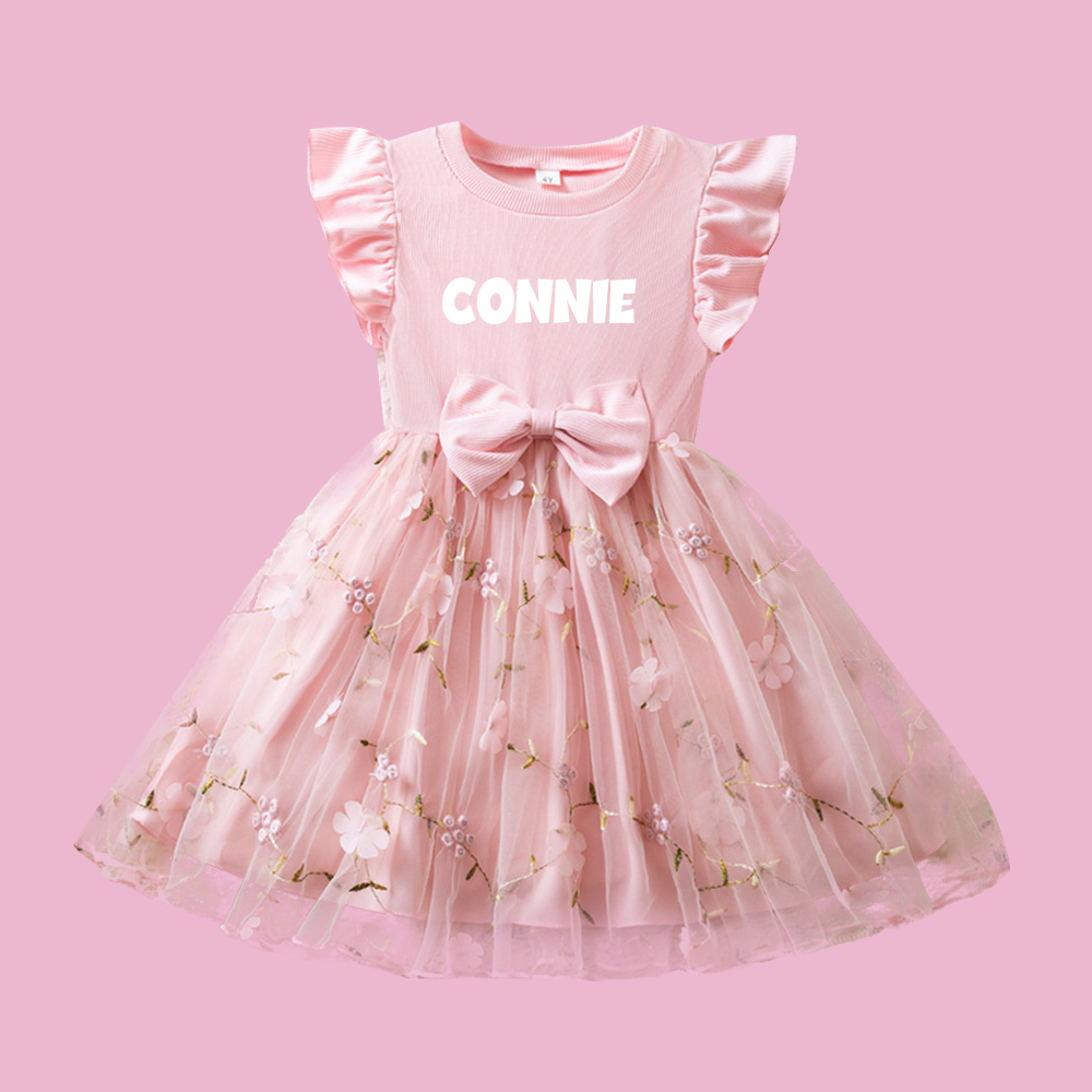 Personalized Girl Floral Mesh Dress| Dress54