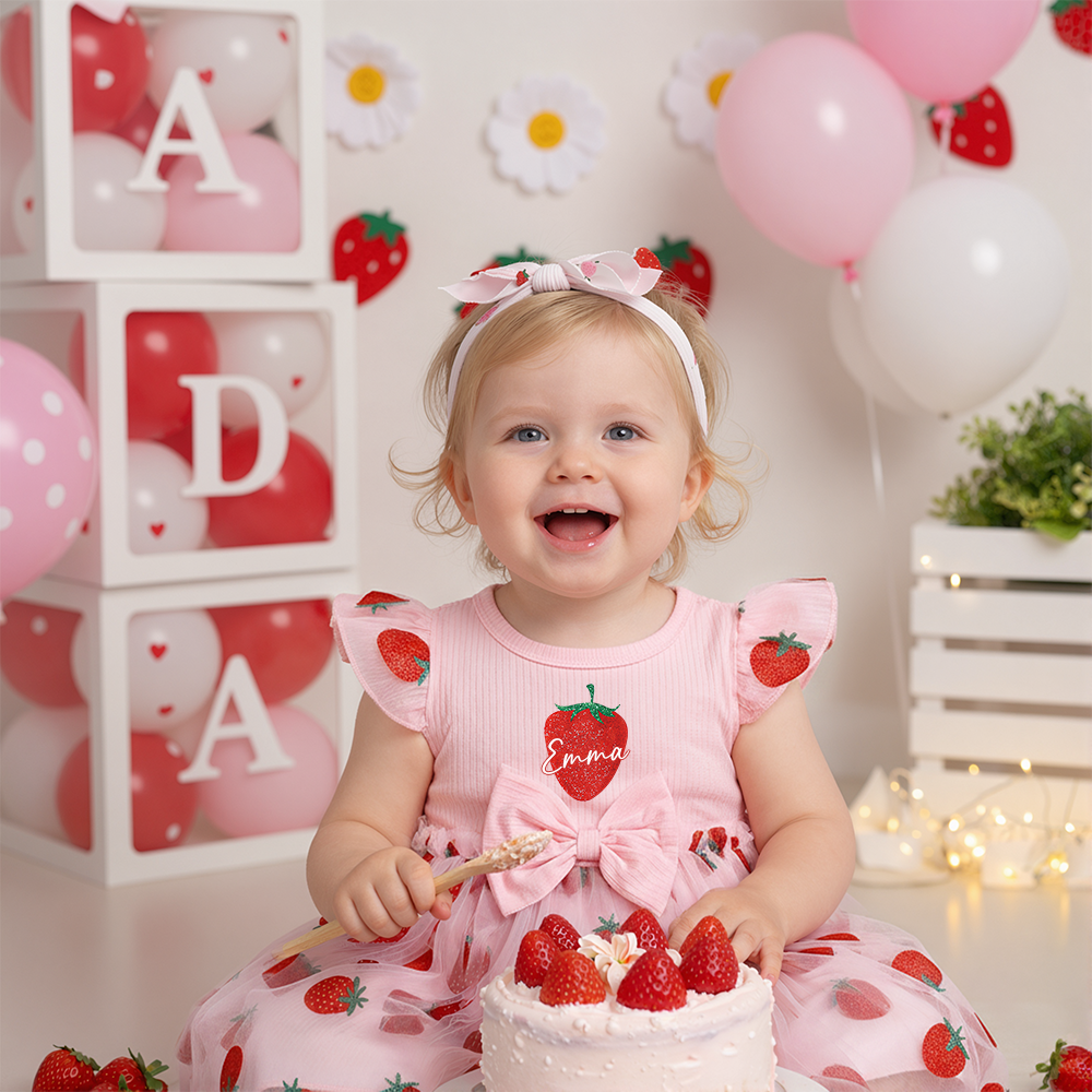 Personalized Girl Strawberry Mesh Dress With Headband| Dress48
