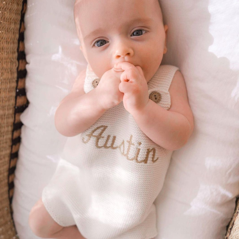 Personalized Baby Hand Embroidered Knit Romper| BBCloth64