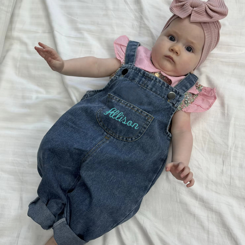 Personalized Kids Embroidered Denim Overalls| Pants21