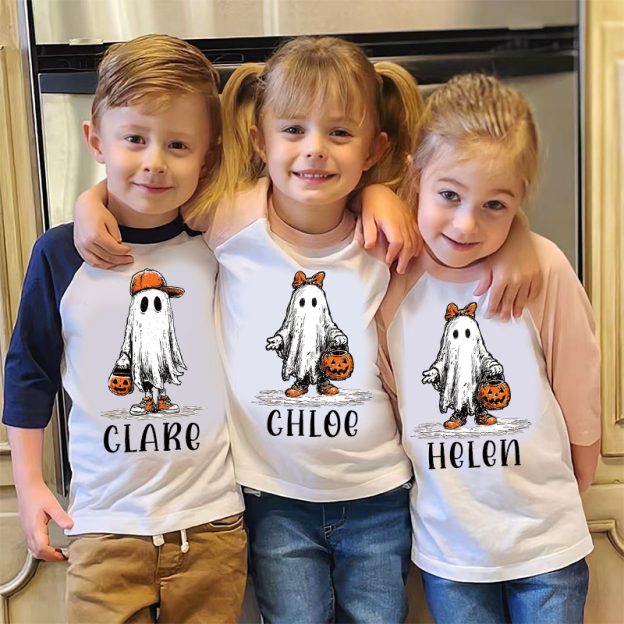 Personalized Kids Halloween Ghost Pumpkin Long Sleeves Shirt| Cloth12448