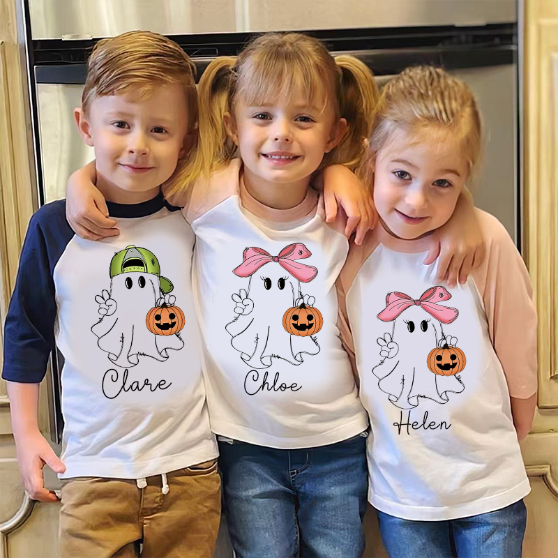 Personalized Kids Halloween Ghost Long Sleeves Shirt| Cloth12449