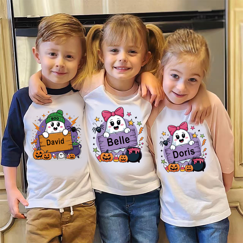 Personalized Kids Halloween Ghost Long Sleeves Shirt| Cloth12450