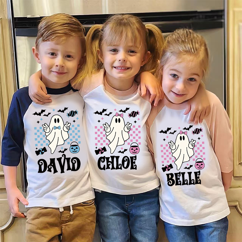 Personalized Kids Halloween Retro Ghost Long Sleeves Shirt| Cloth12452