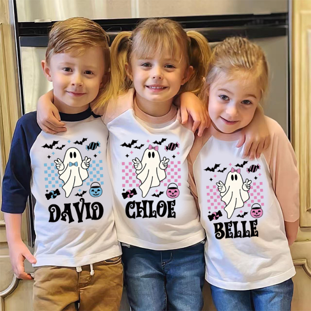 Personalized Kids Halloween Retro Ghost Long Sleeves Shirt| Cloth12452
