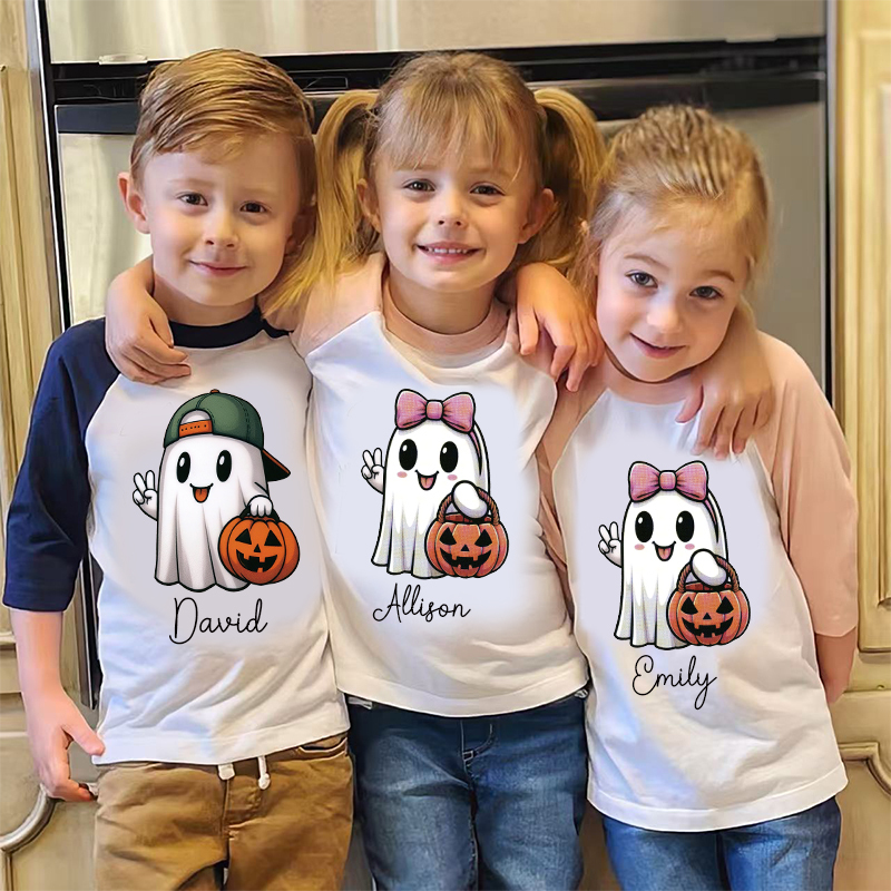 Personalized Kids Halloween Ghost Pumpkin Long Sleeves Shirt| Cloth12453