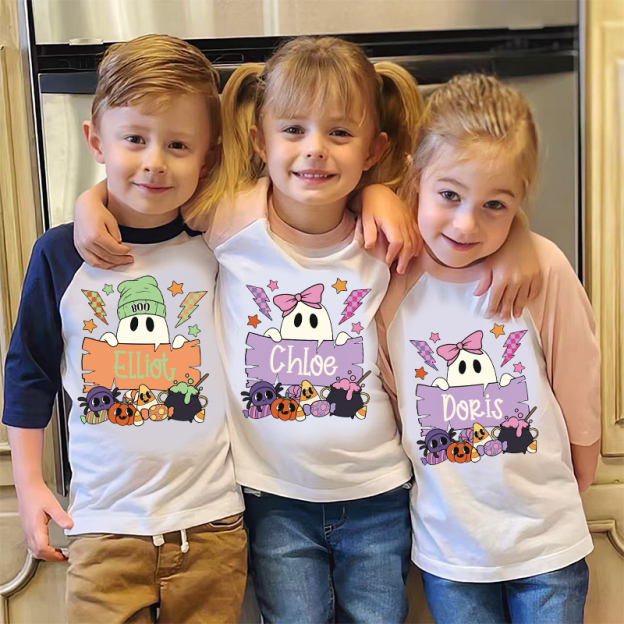 Personalized Kids Halloween Ghost Long Sleeves Shirt| Cloth12454