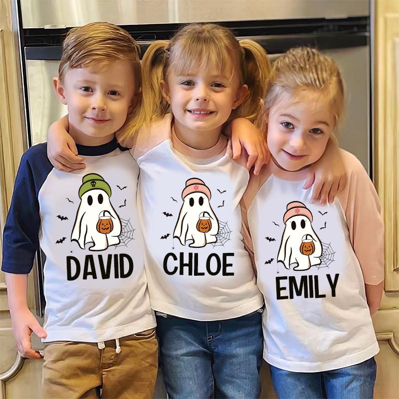 Personalized Kids Halloween Ghost Long Sleeves Shirt| Cloth12455