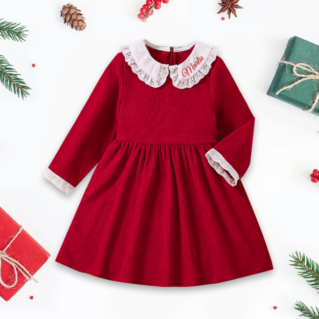 Personalized Christmas Girl Elegant White Doll Collar Dress|YESMC09