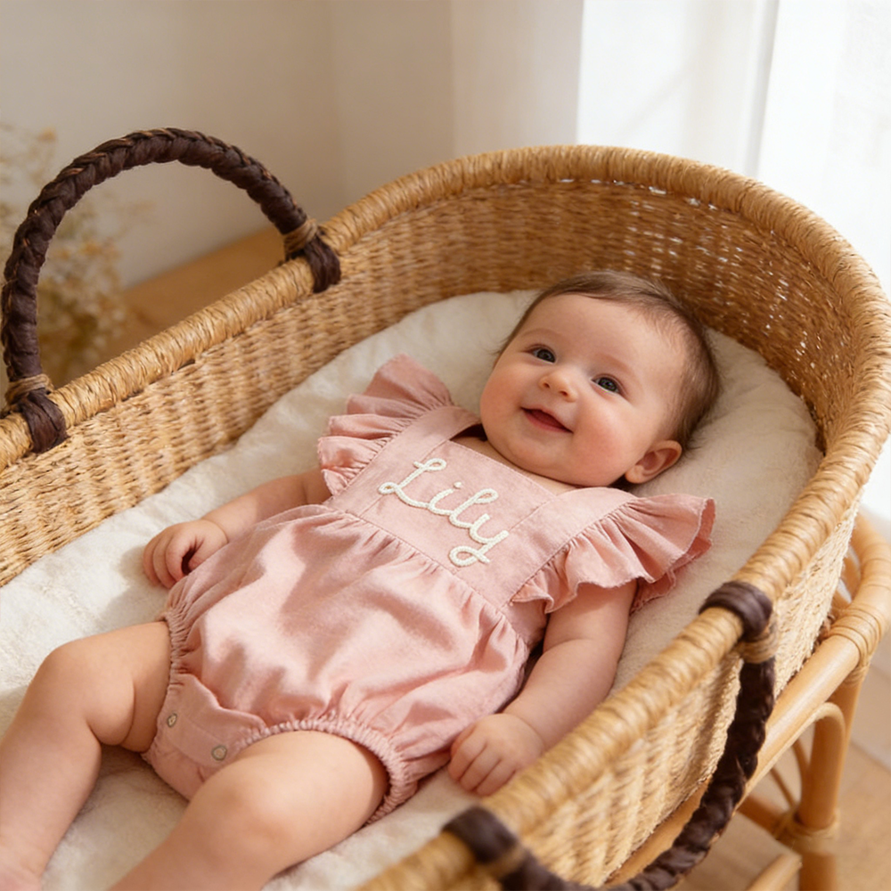 Personalized Baby Gril Embroidered Linen Romper| BBcloth131